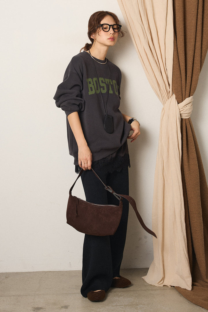 [SET]ロゴデザインルーズスウェット+レースサテンキャミソール+ワイドリブニットイージーパンツ(3set)