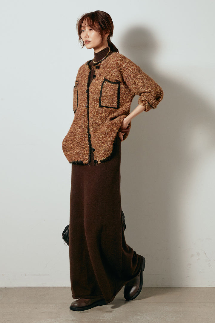 [SET]ミックスニットポケットカーディガン+ノースリーブニットロングワンピース(2set)