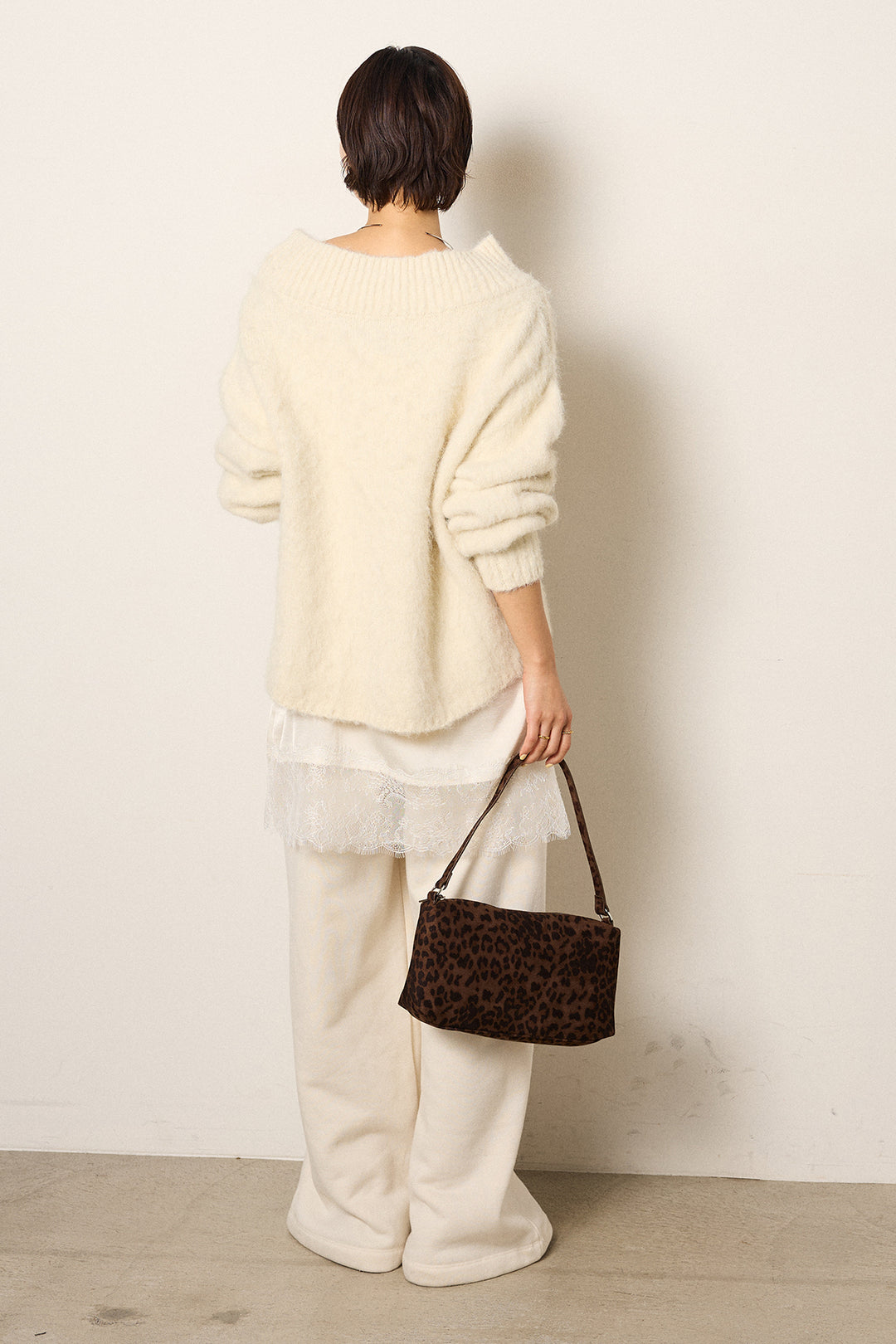 [SET]アルパカタッチオフショルニット+レース切り替えキャミソール+裏起毛スウェットワイドパンツ(3set)