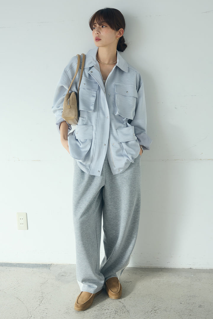 [SET]サテンライトブルゾン+異素材切り替えスウェットパンツ(2set)