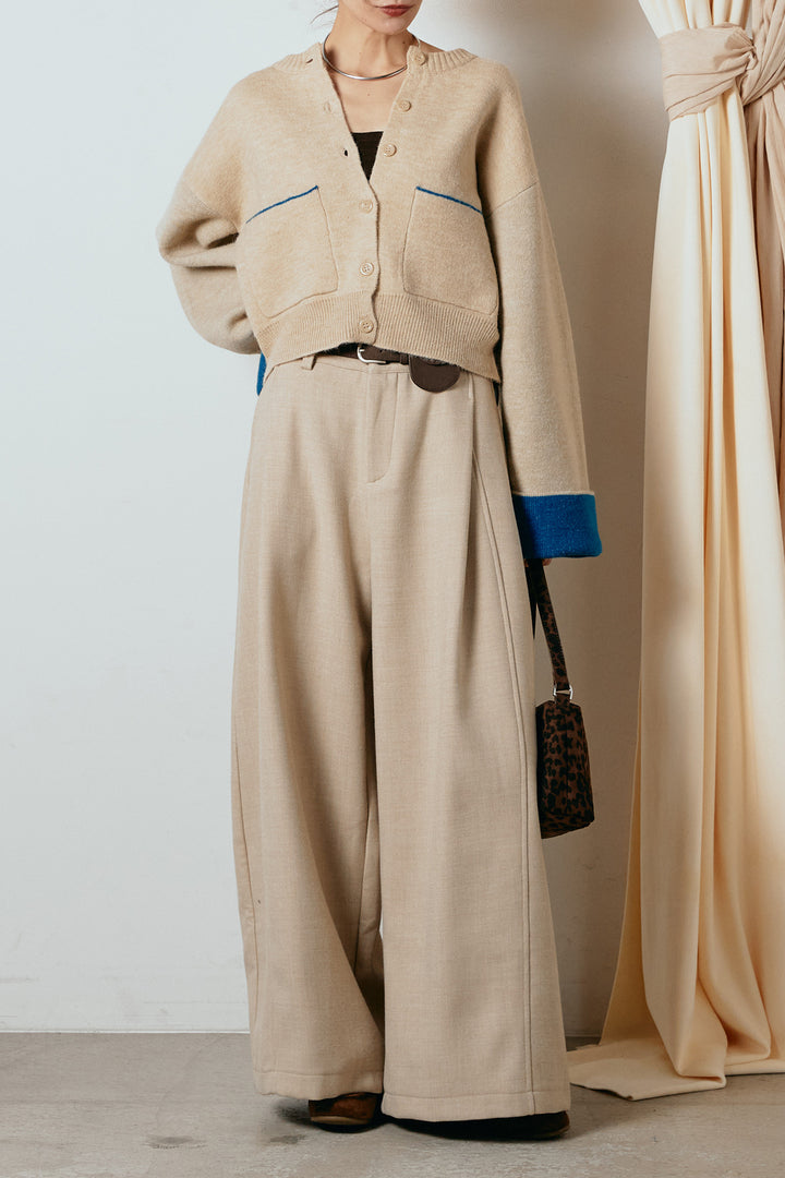 [SET]アルパカタッチダブルフェイスカーディガン+ポーチベルト付きカーブパンツ(2set)