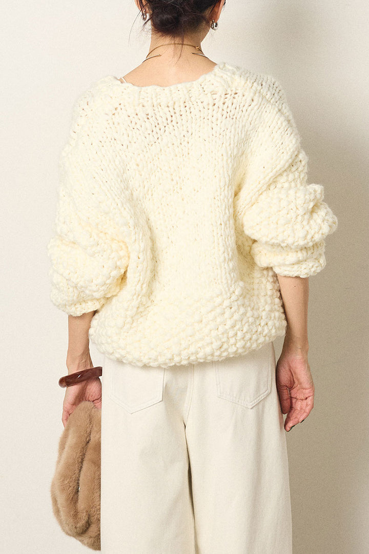 [SET]Vネックハンド編みニットトップス+レース切り替えキャミソール(2set)