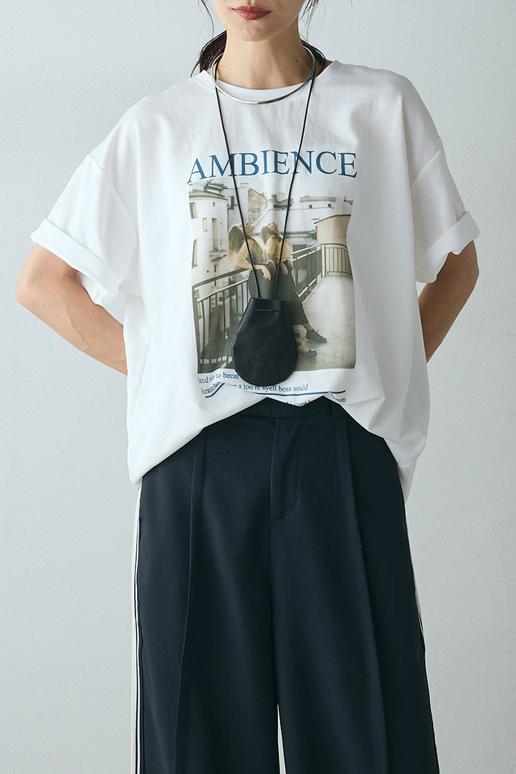 [SET]AMBIENCEフォトプリントTシャツ+サイドラインワイドスラックスパンツ(2set)