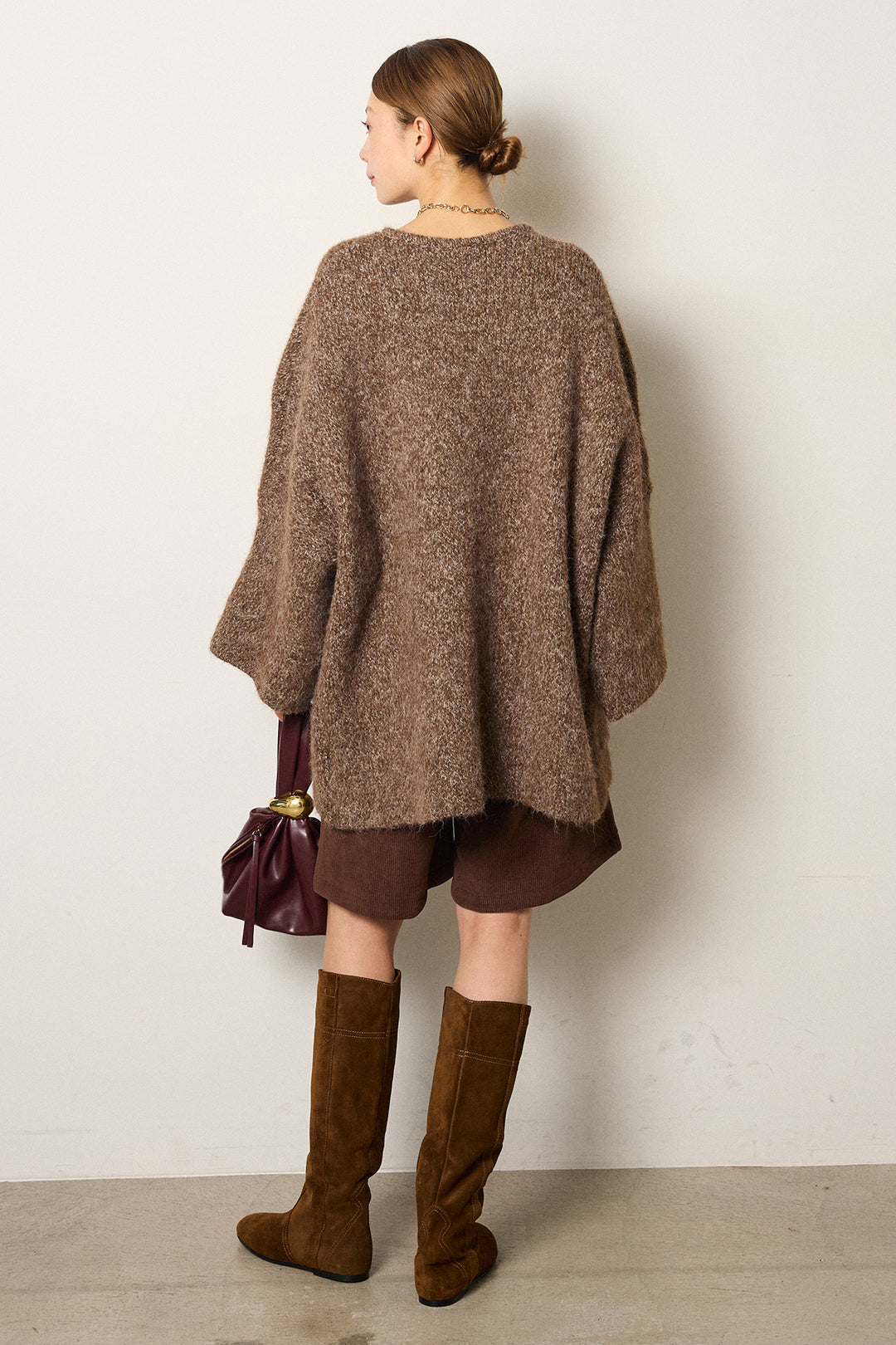 [SET]アシンメトリーボタンニットカーディガン+リラックスコーデュロイハーフパンツ(2set)