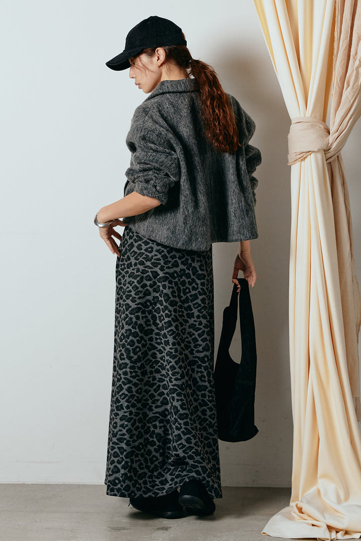 [SET]シャギーショートジャケット+レオパードロングスカート(2set)