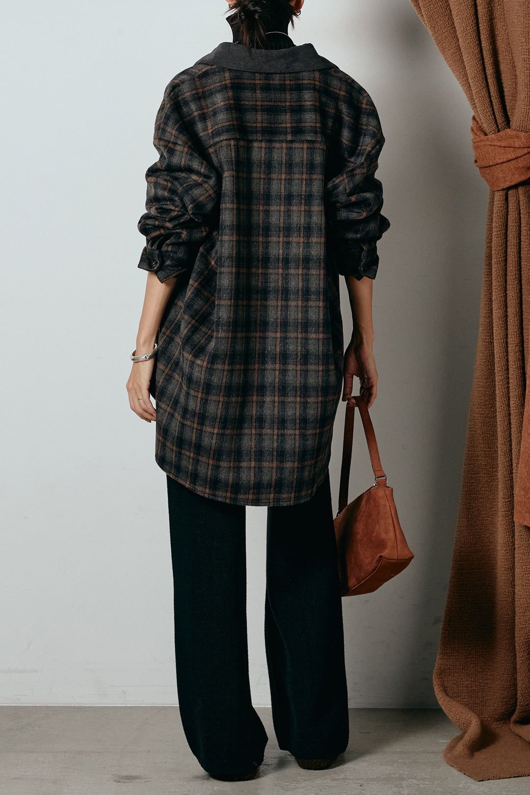 [SET]シャギーチェックシャツジャケット+ワイドリブニットイージーパンツ+リブニットシームレスタートルプルオーバー(3set)