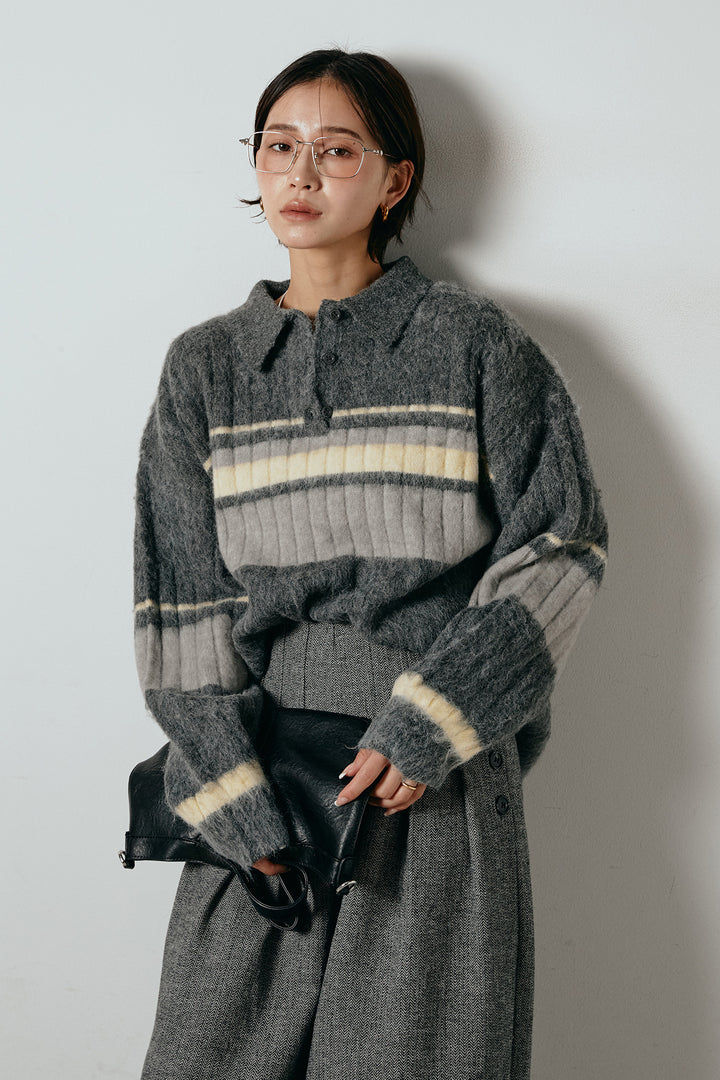 アルパカタッチボーダーポロニット/チャコール