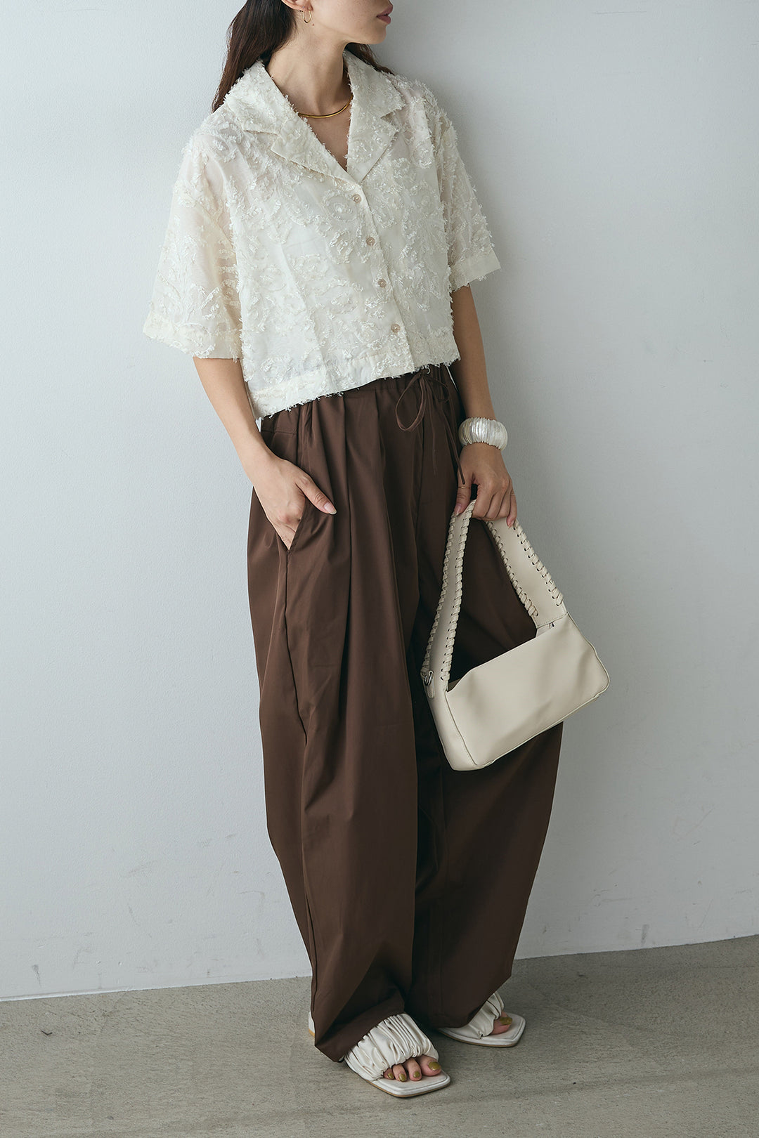 [SET]半袖オープンカラージャガード柄シャツ+タックワイドリラックスパンツ(2set)