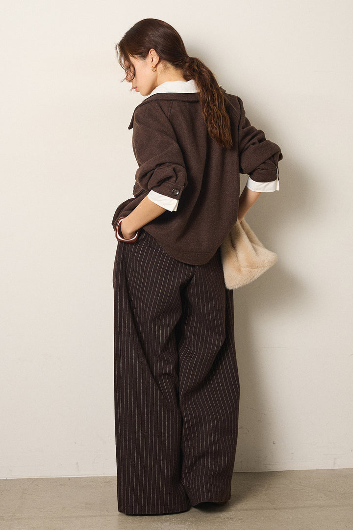 [SET]衿レイヤードフェイクウールジャケット+ウールライクストライプパンツ(2set)