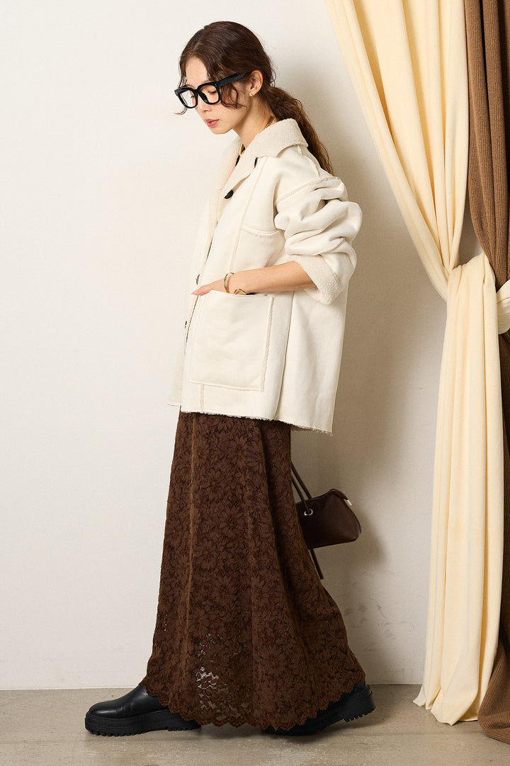 [SET]エコムートンカバーオール+花柄刺繍ベロアフレアスカート(2set)