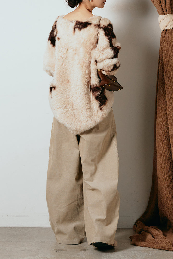 [SET]タイダイ柄シャギーニットトップス+フロントタック入りコーデュロイパンツ(2set)