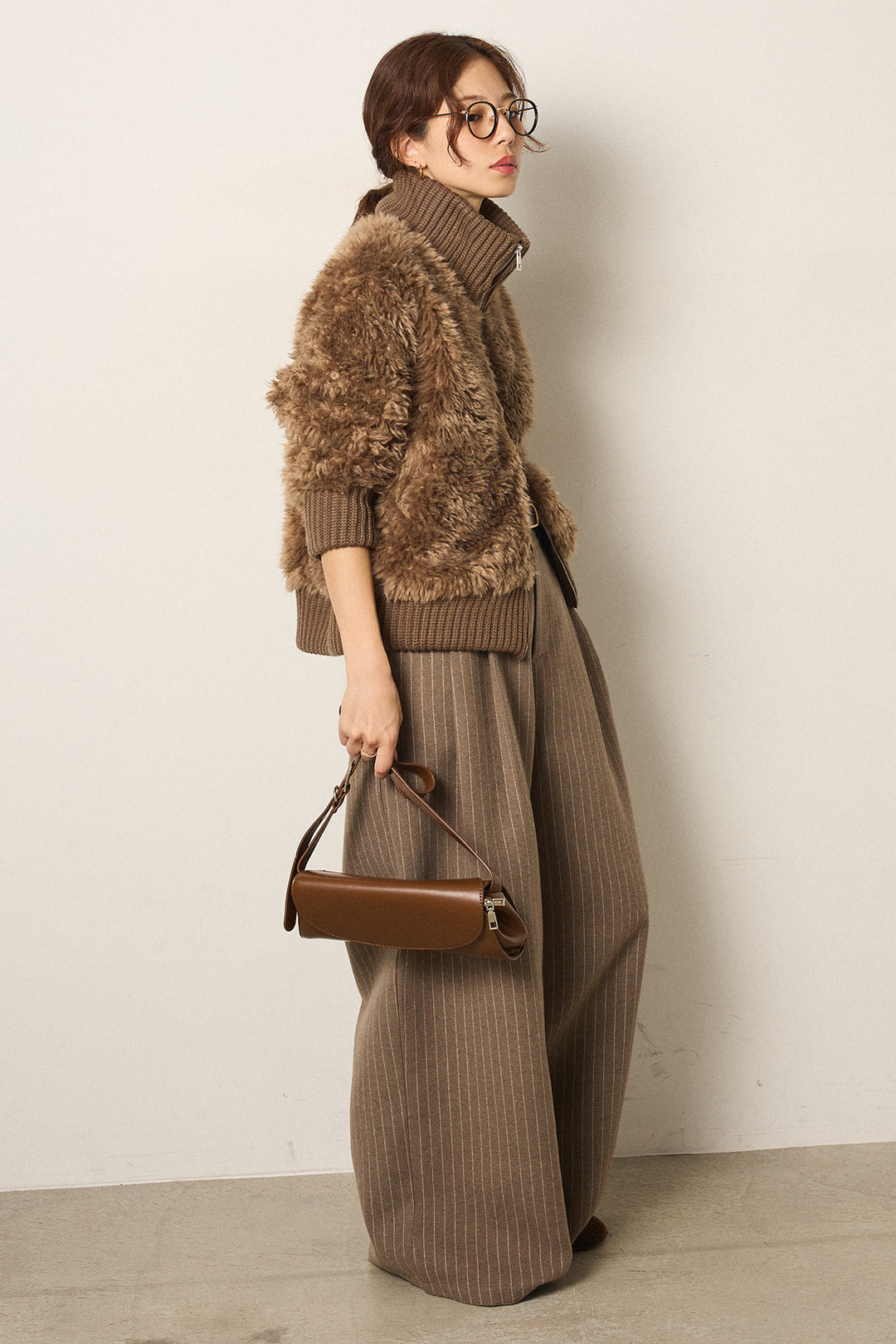 [SET]ハイネックボアブルゾン+ウールライクストライプパンツ(2set)