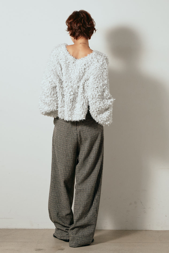 [SET]深Vネックチョウチョヤーンニットトップス+ガンクラブチェックタックパンツ(2set)