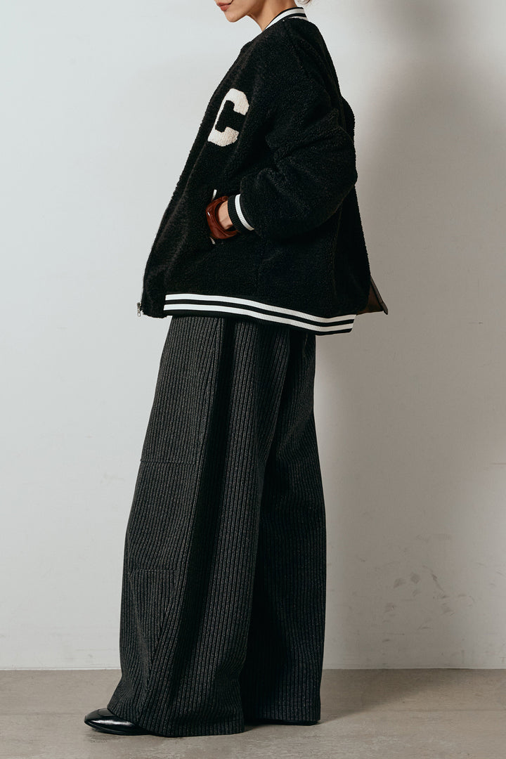 [SET]ロゴスタジャンボアブルゾン+レザーライク配色ストライプパンツ(2set)