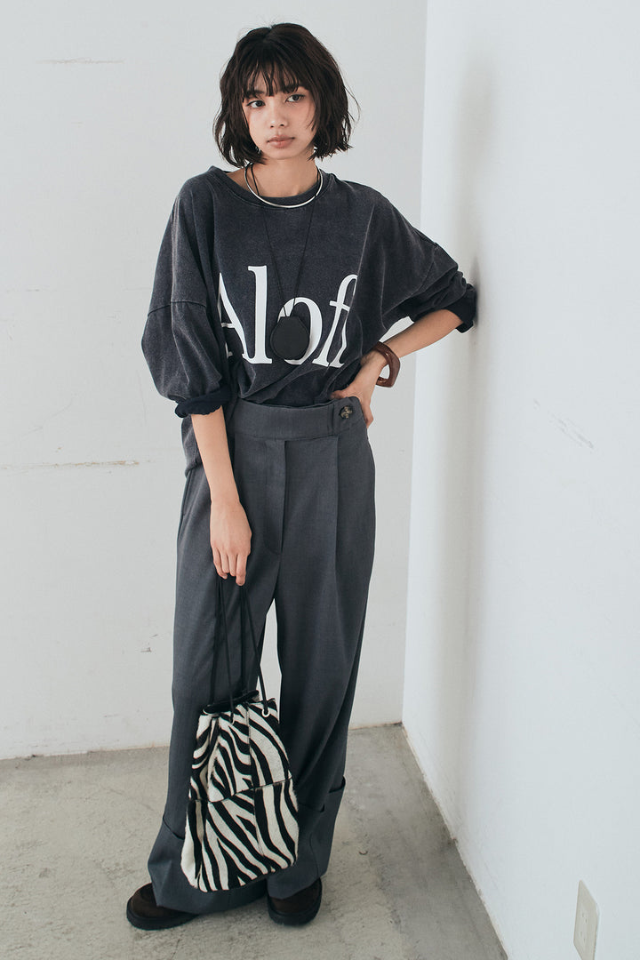 [SET]裾センタードロストロゴプリントワイドTシャツ+センタープレスセミワイドパンツ(2set)