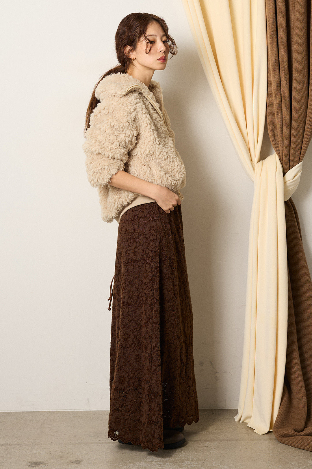 スタンドカラー裾リブボアブルゾン