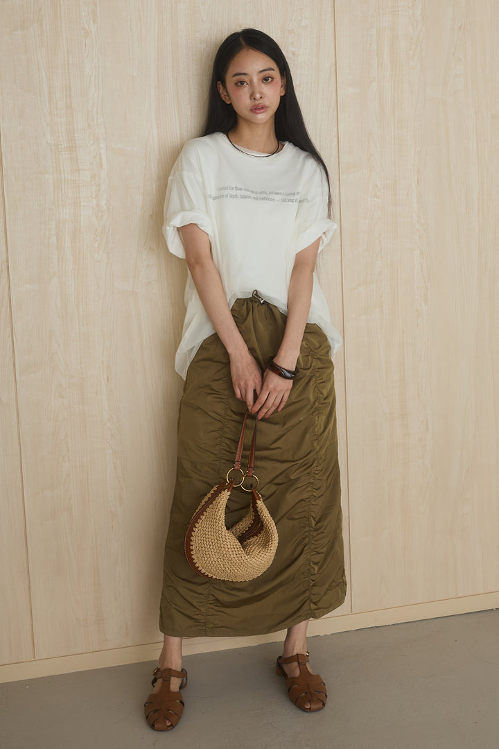 [SET]綿天竺Tシャツ×チュールトップス+ギャザーナロースカート(2set)