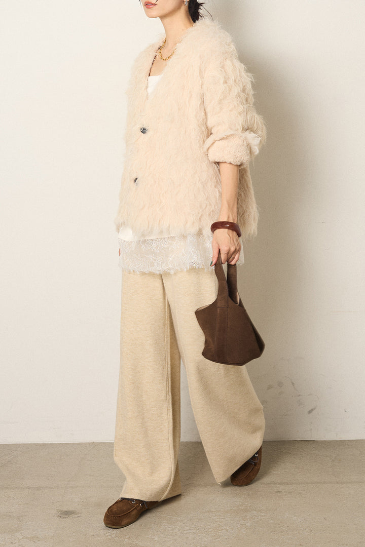 [SET]起毛シャギーニットカーディガン+センターラインニットパンツ(2set)