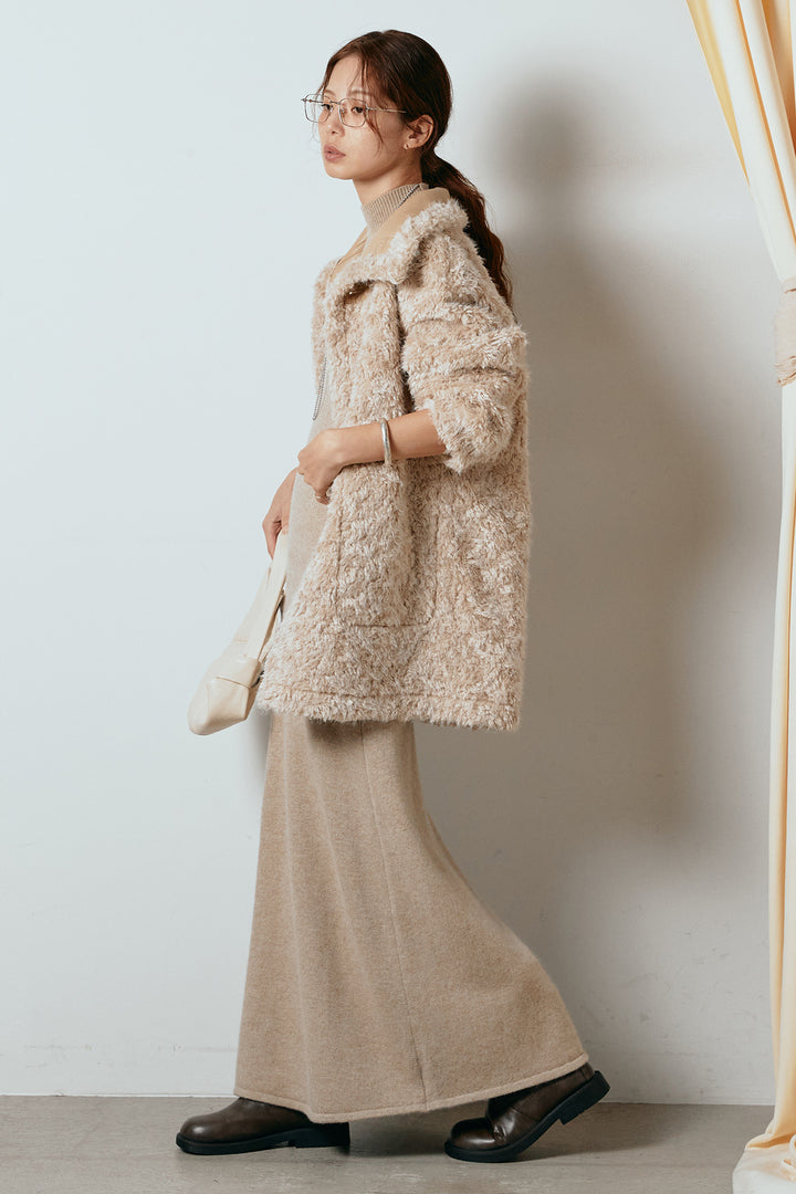 [SET]リバーシブルボアアウター+ノースリーブニットロングワンピース(2set)