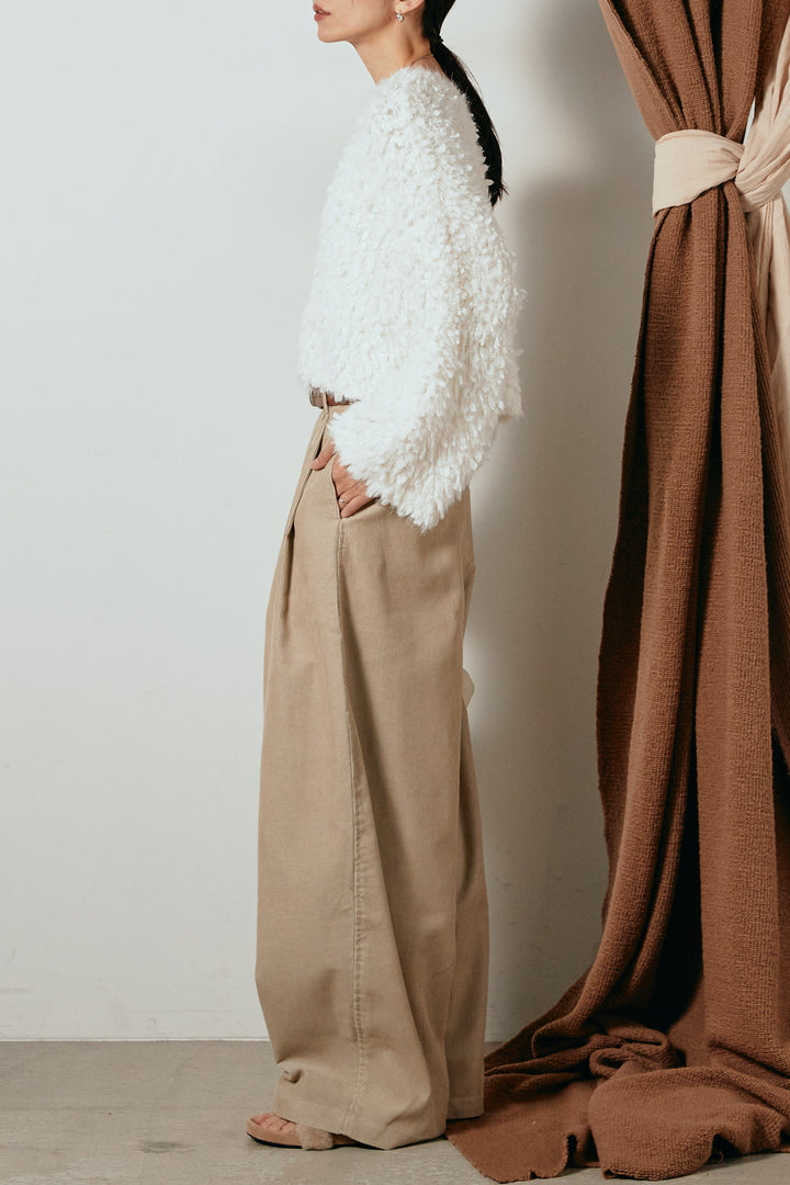 [SET]深Vネックチョウチョヤーンニットトップス+フロントタック入りコーデュロイパンツ(2set)