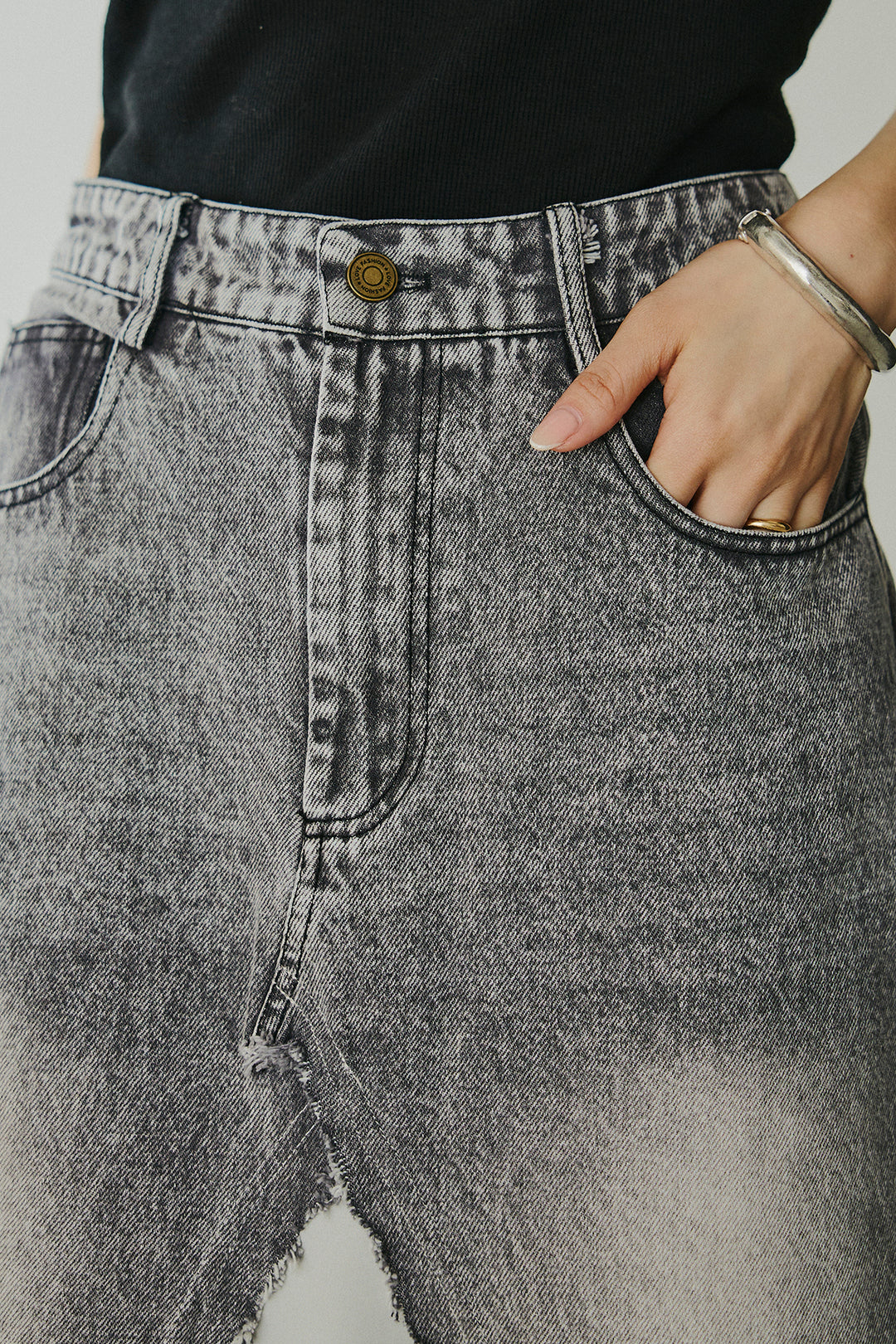 サテン切り替えデニムスカート