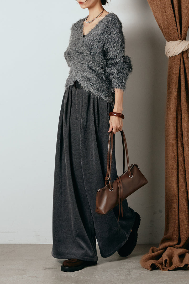 [SET]シャギークロスニットトップス+ベルトループコーデュロイワイドパンツ(2set)