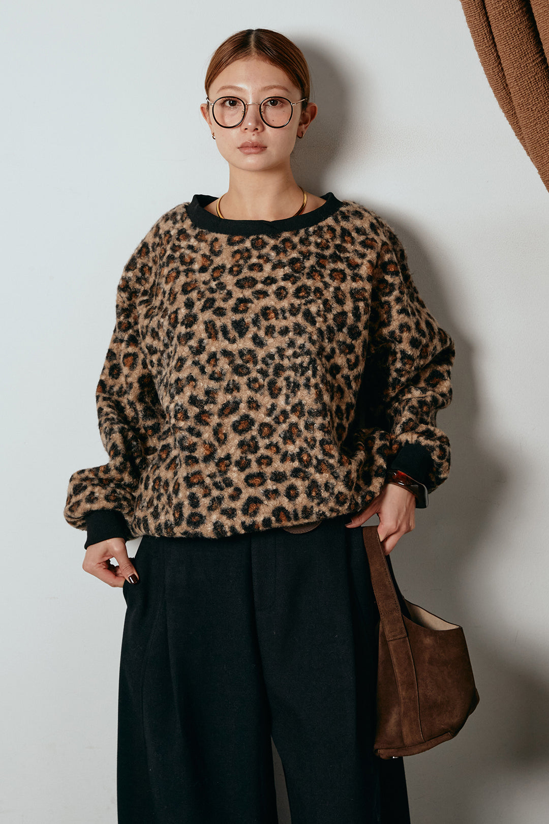 レオパード柄ボアトップス/コーヒー