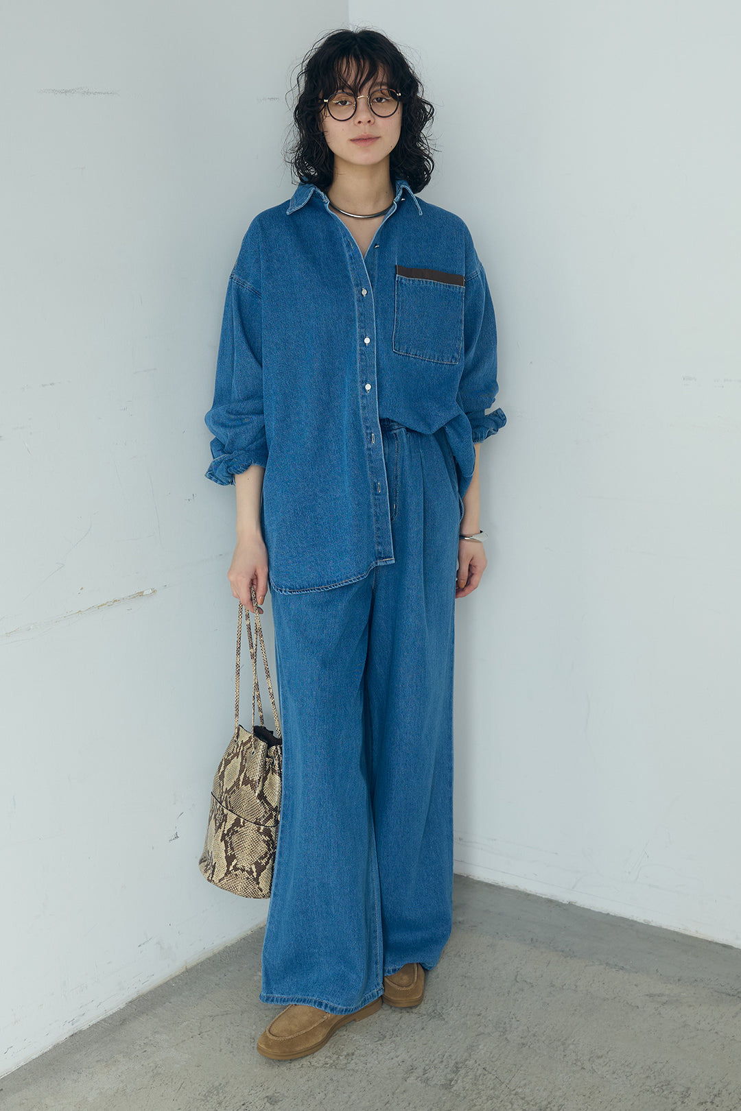 [SET]ライトオンスデニムシャツ+ライトオンスデニムルーズパンツ(2set)