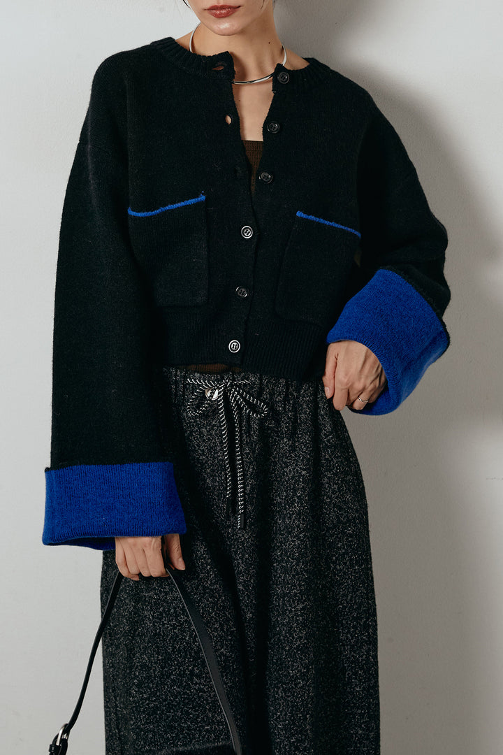 アルパカタッチダブルフェイスカーディガン/ブラック