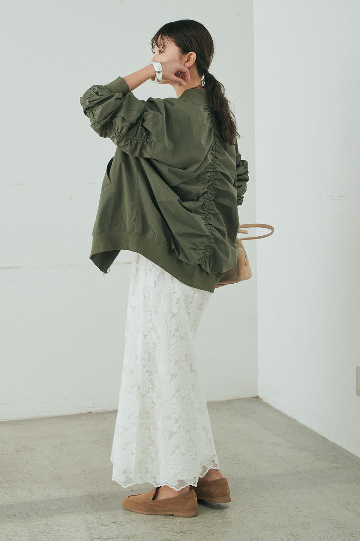 [SET]袖シャーリングオーバーサイズMA1+総レースキャミワンピース(2set)