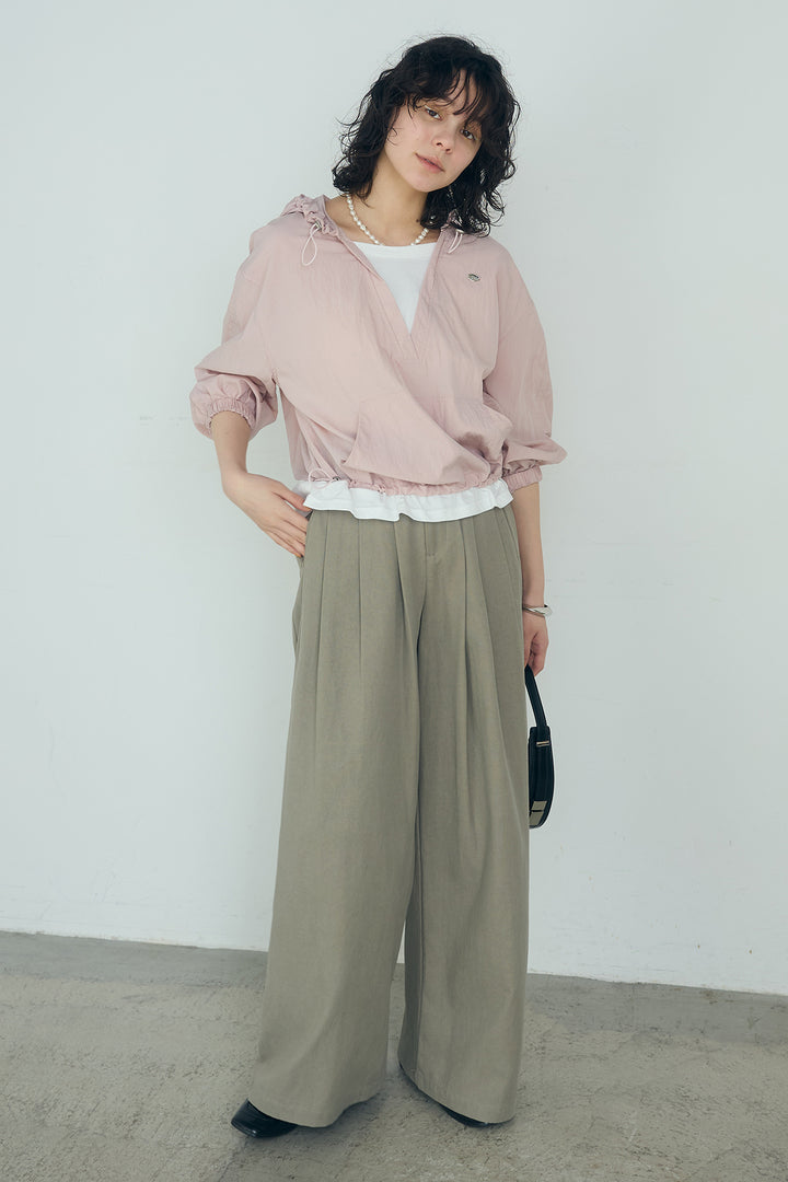 [SET]レイヤードデザインフーディートップス+サイド調整ベルトタックパンツ(2set)