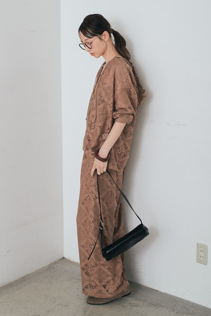 [SET]ブロックレースフード付きブラウス+リラックスブロックレースワイドパンツ(2set)