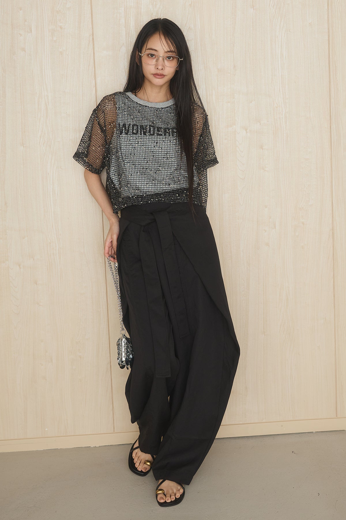 SET]メッシュレイヤードロゴT+前結びタックワイドパンツ(2set) – ESICA