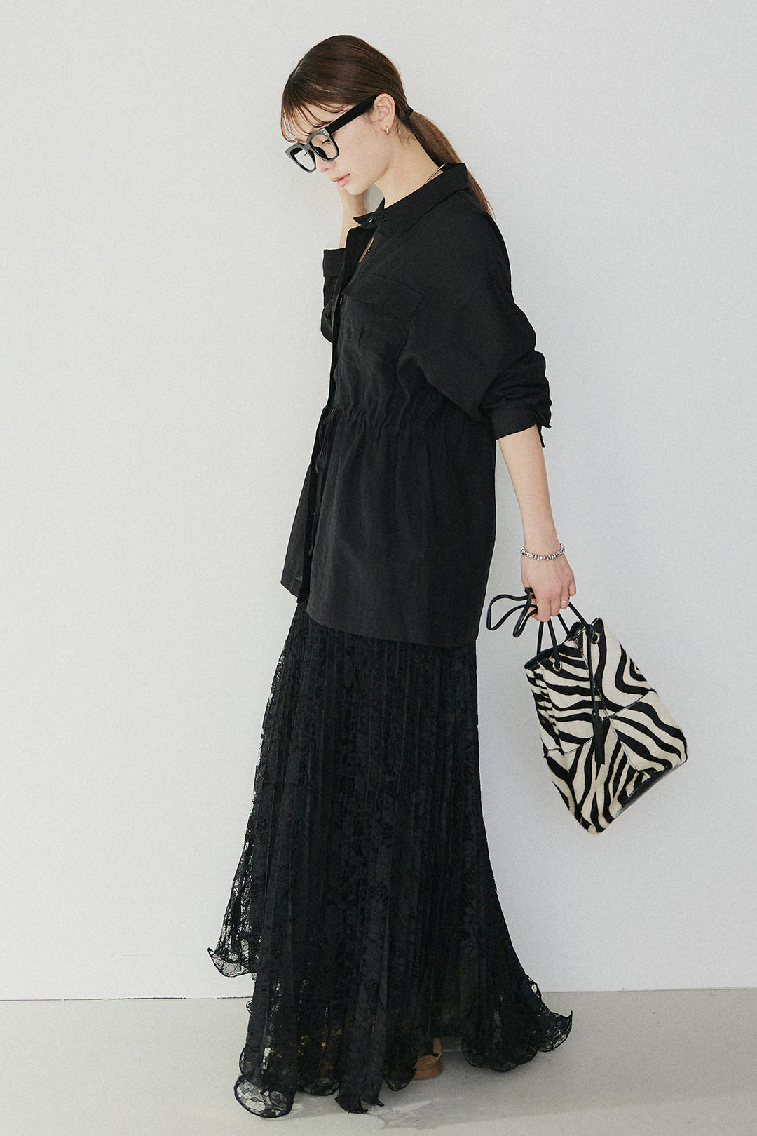 [SET]リネンブレンドシアーサファリシャツ+リラックスプリーツスカート(2set)