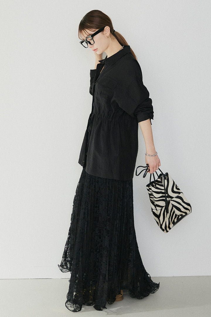 [SET]リネンブレンドシアーサファリシャツ+リラックスプリーツスカート(2set)