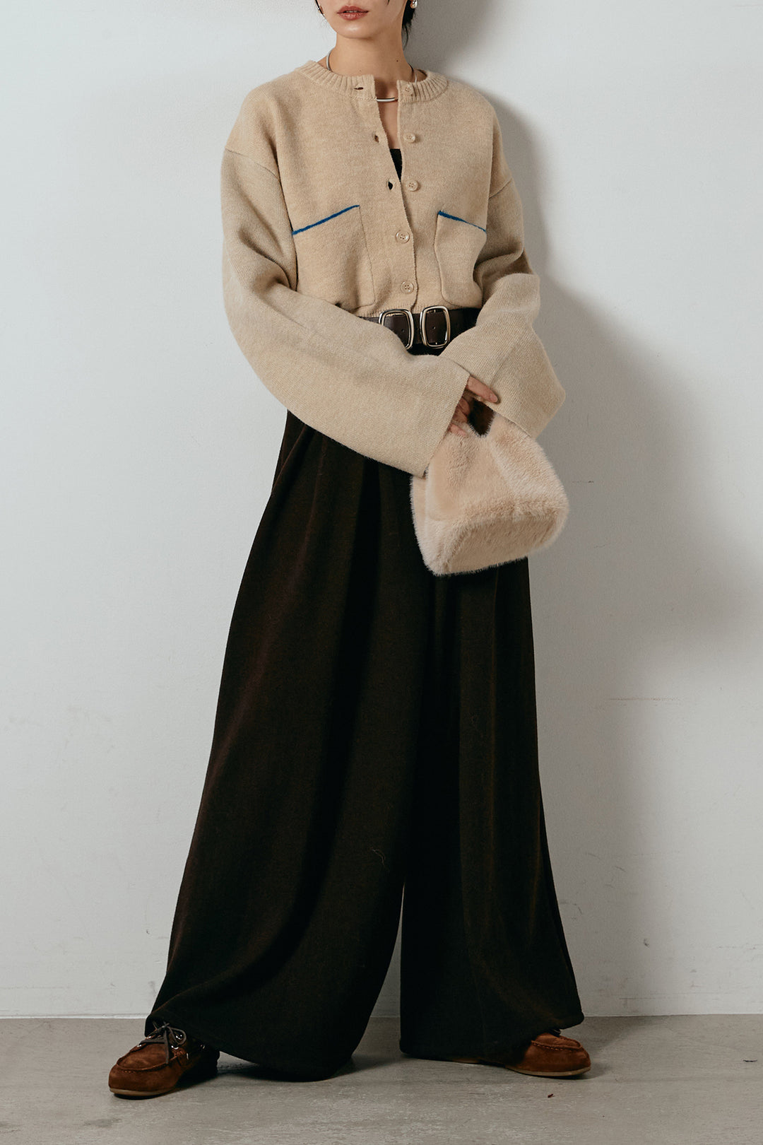 アルパカタッチダブルフェイスカーディガン/アイボリー