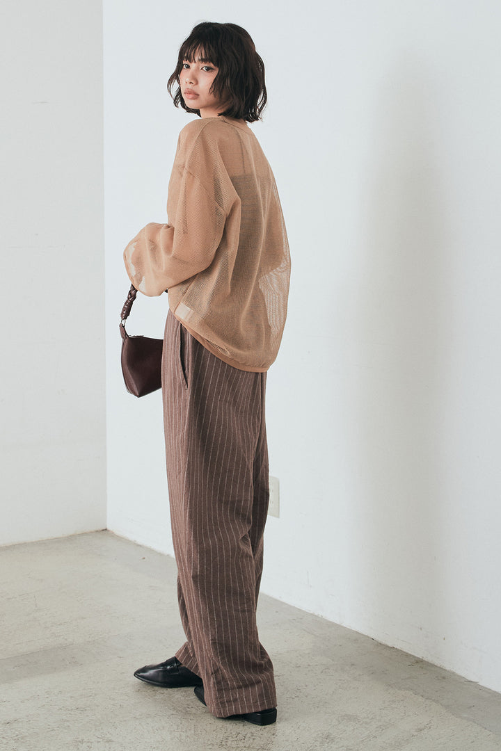 [SET]メッシュカットソースキッパープルオーバー+リネンライクストライプタックイージーパンツ(2set)