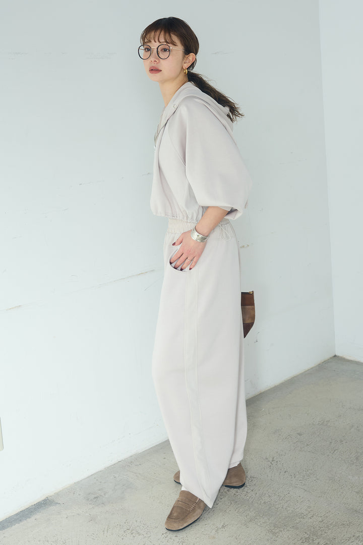 [SET]ドルマンショートフーディー+異素材切り替えスウェットパンツ(2set)