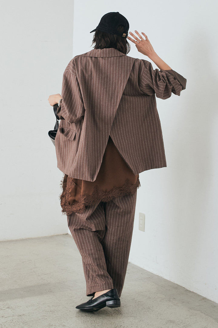 [SET]リネンライクストライプテーラードジャケット+リネンライクストライプタックイージーパンツ(2set)