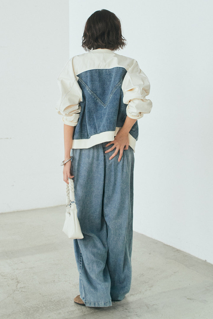 【着回しセット】[SET]テンセルデニムシャツ+テンセルデニムイージーワイドパンツ+ナイロンデニムドッキングブルゾン(3set)