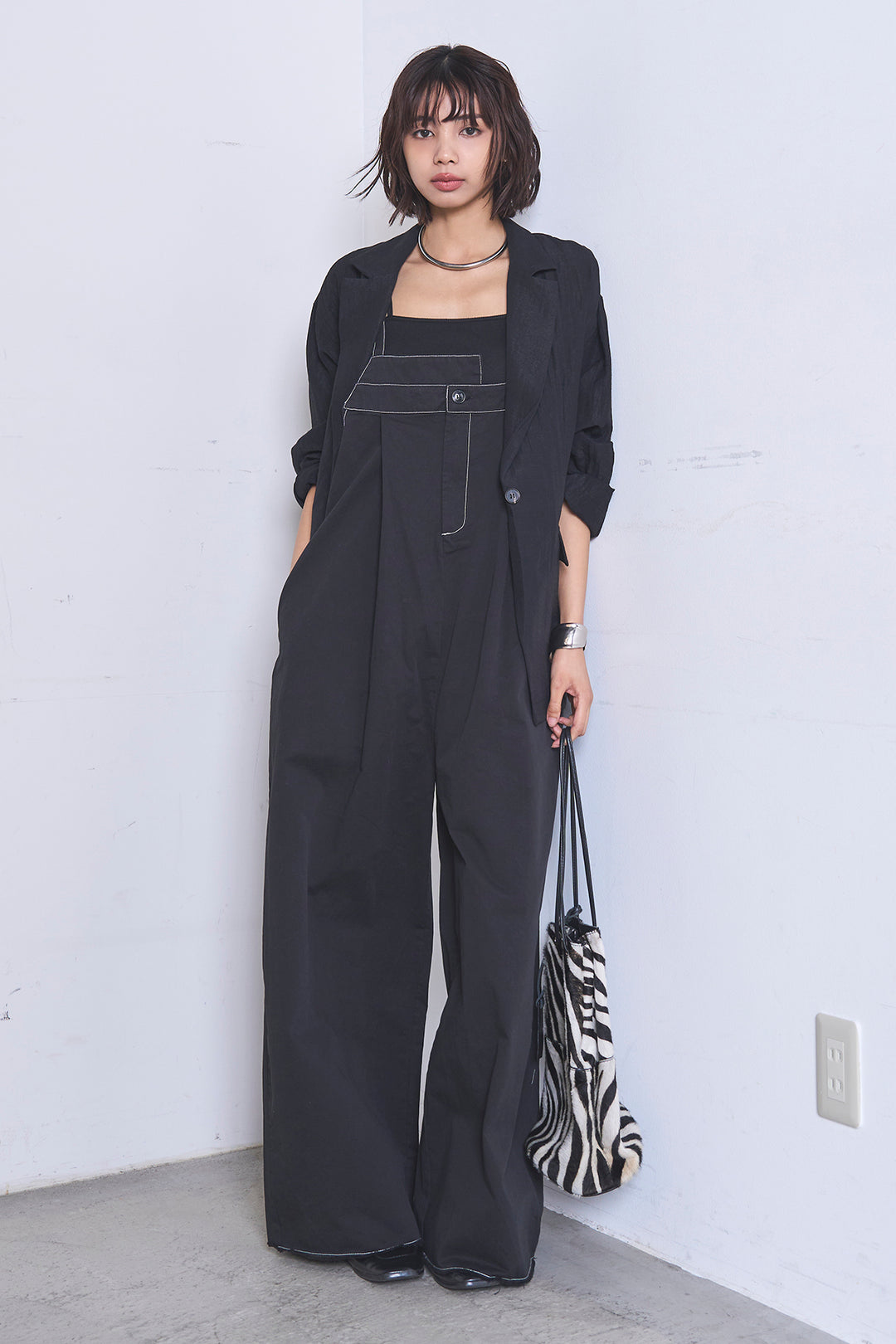 [SET]リネンブレンドテーラードシアージャケット+綿ツイルアシメサロペット(2set)