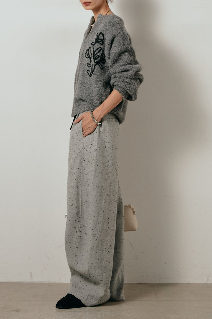 【即納】ベルト付きネップツイードカーブパンツ/グレー