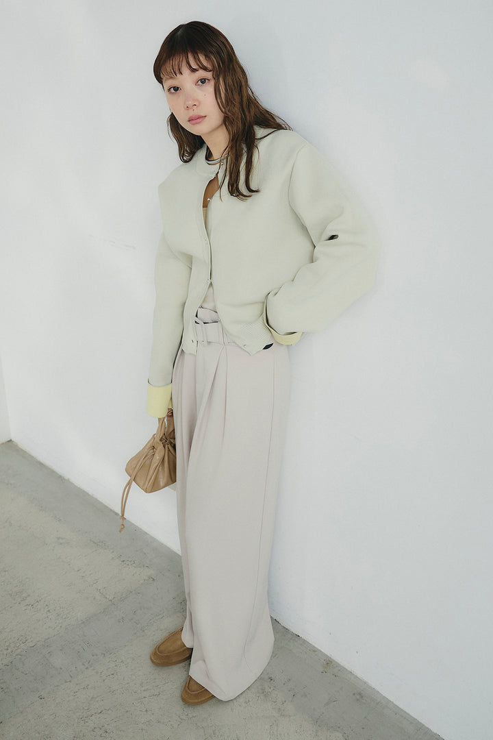 [SET]リバーシブル配色ニットカーディガン+ベルト付きツータックワイドパンツ(2set)