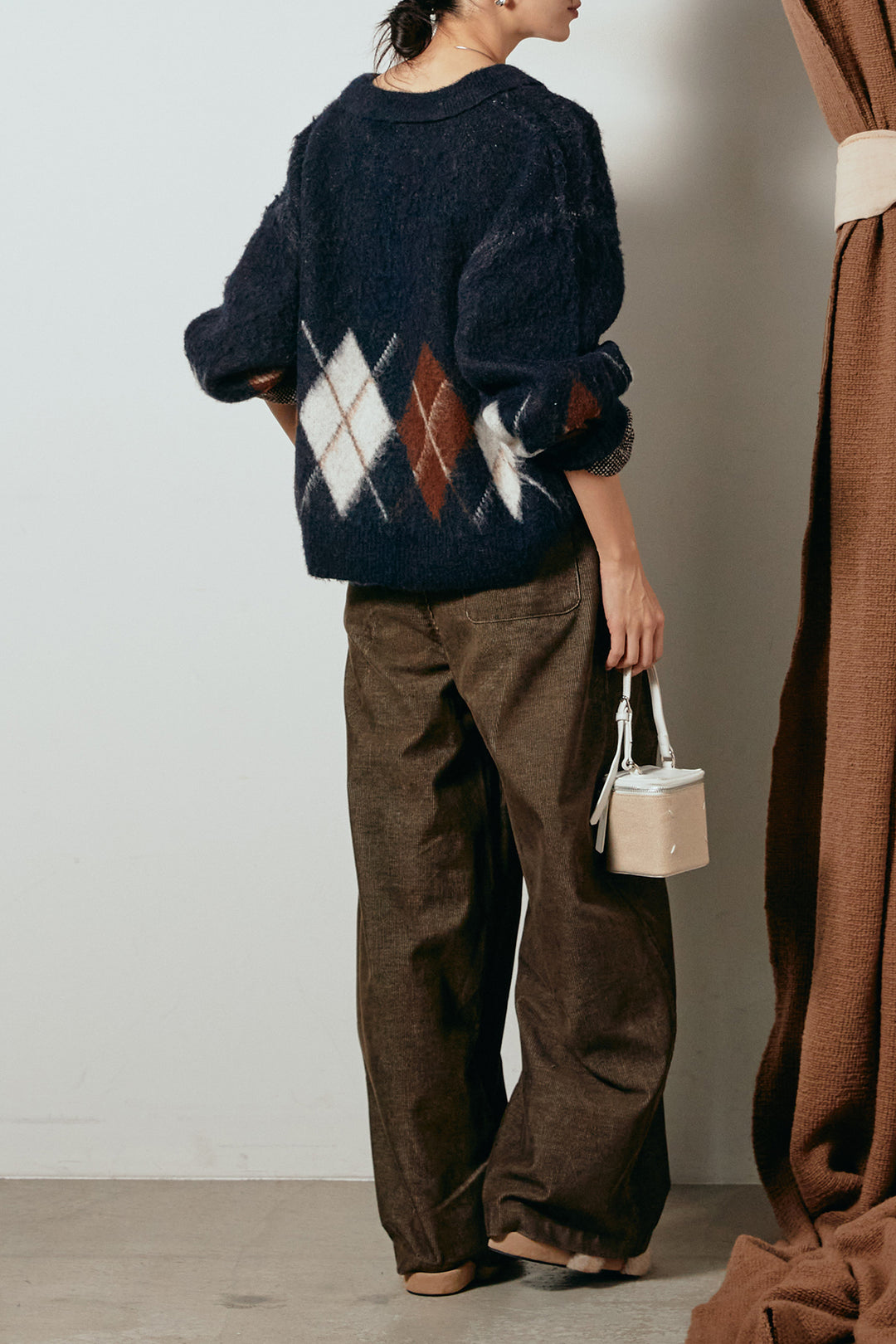 [SET]アーガイル柄ポロニットトップス+フロントタック入りコーデュロイパンツ(2set)