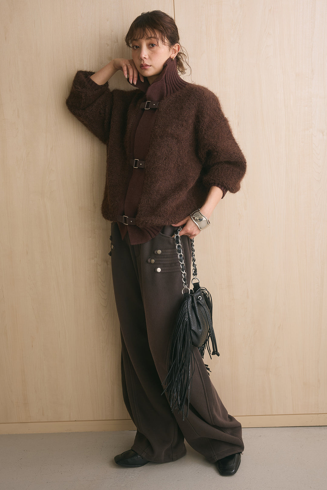 [SET]ブークレーハイネックニットジャケット+ナポレオンディテールカーブパンツ(2set)