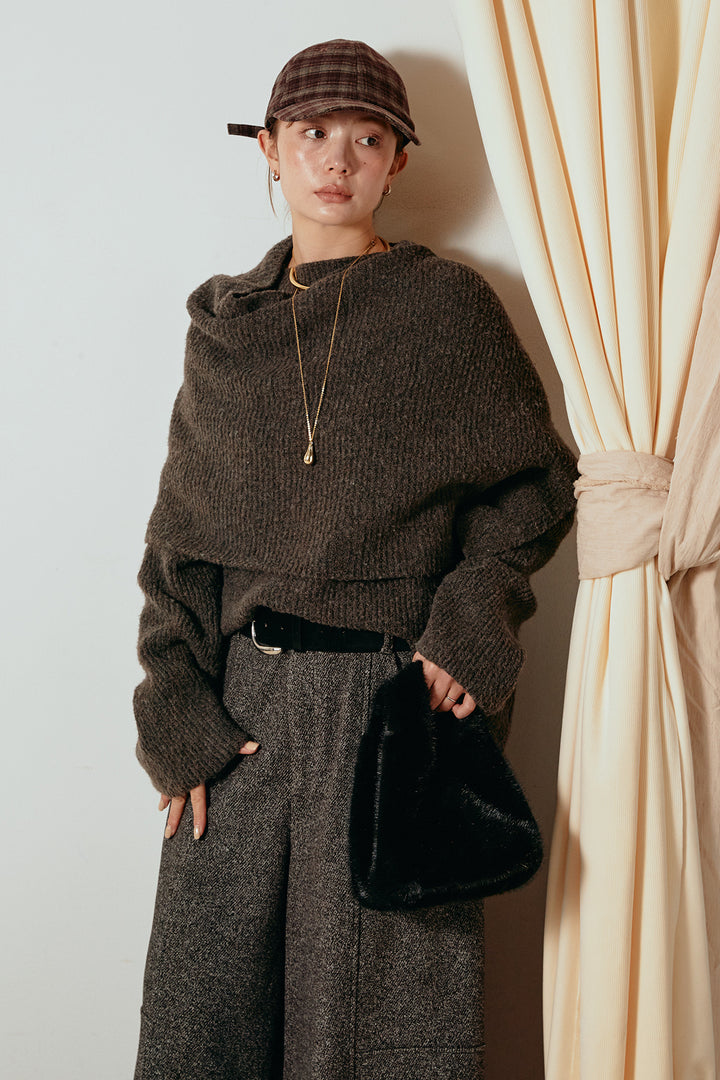 【着回しセット】[SET]ケープデザインリブニットトップス+ケープデザインリブニットトップス(2set)