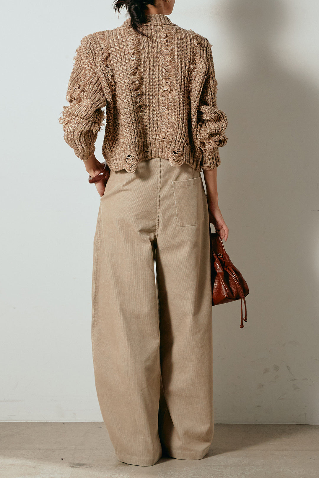 [SET]ハイネックフリンジジップニットトップス+フロントタック入りコーデュロイパンツ(2set)