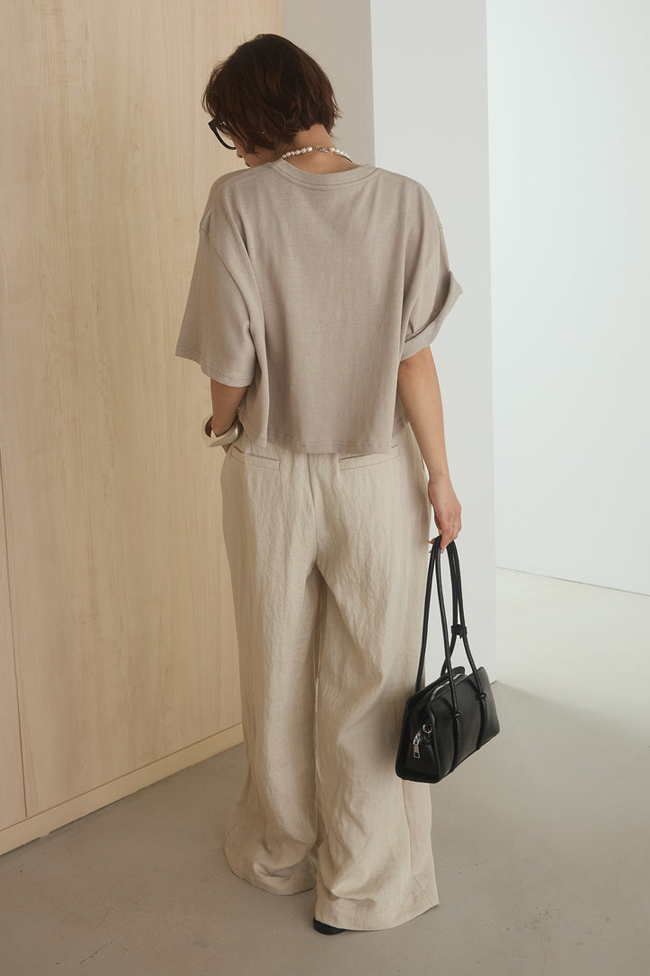 [SET]グラフィックサムデイワイドクロップドT+異素材ベルト付きラップ風ニュアンスワイドパンツ(2set)