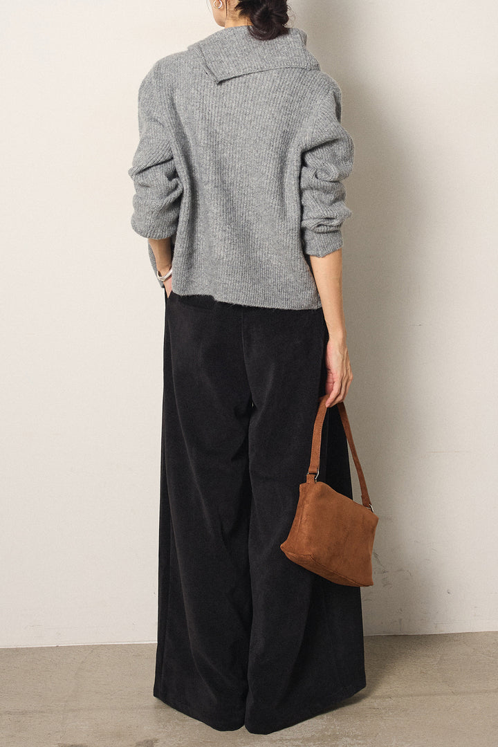[SET]ボタンデザインネックニットプルオーバー+ベルトループコーデュロイワイドパンツ(2set)