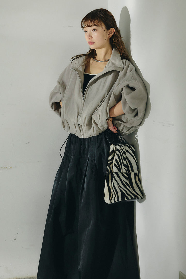 [SET]スタンドネックシアーブルゾン+ナイロンデザインフレアスカート(2set)